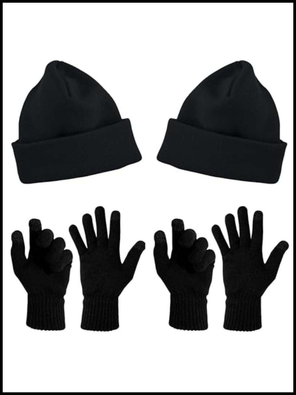 Winterlace 2-Set Thermal Beanies Touch Screen Gloves Thick Knit One Size